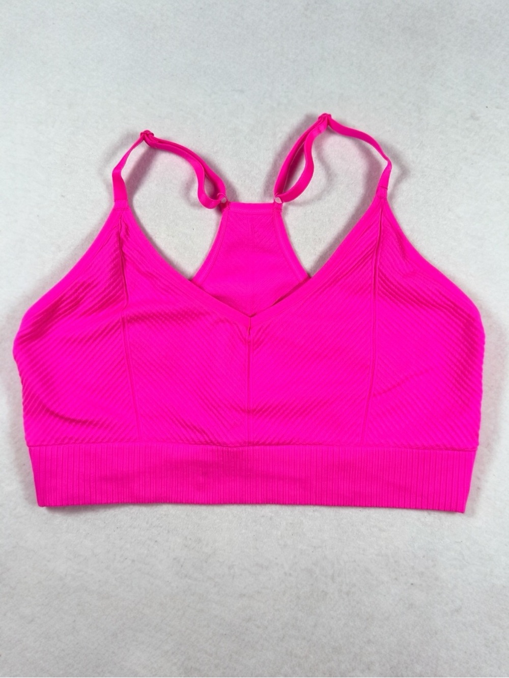 PINK Victoria’s Secret Hot Pink Ribbed Racerback Sports Bra M - Picture 8 of 9
